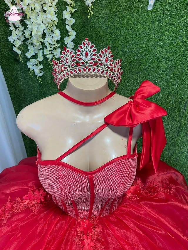 Deep Red Quinceañera Dress with Bow