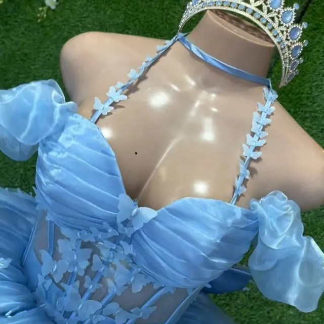 Sky Blue Butterfly Quinceañera Dress